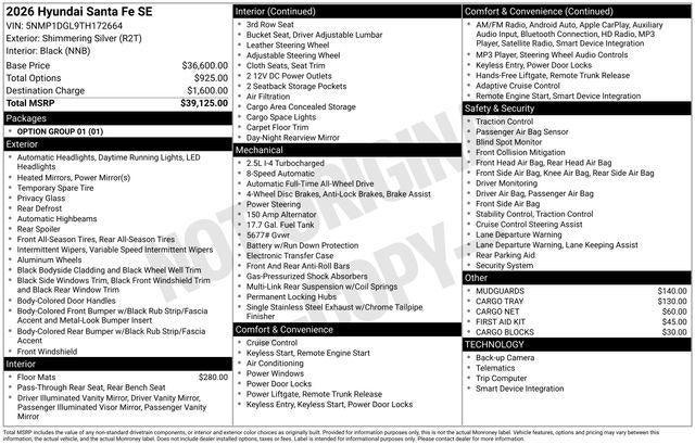 2026 Hyundai SANTA FE SE AWD