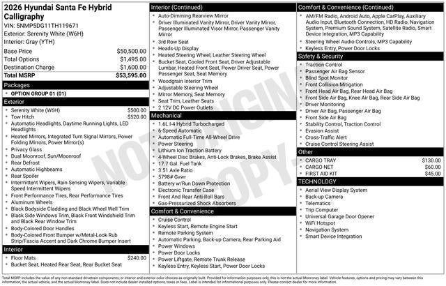 2026 Hyundai SANTA FE HYBRID Calligraphy