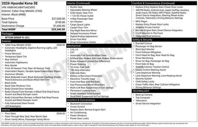 2026 Hyundai KONA SE AWD