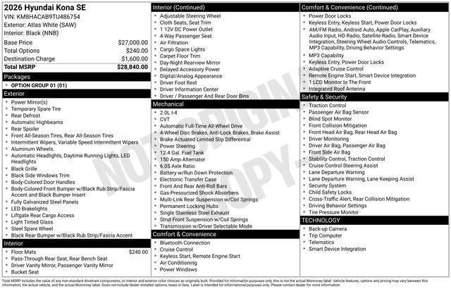 2026 Hyundai KONA SE AWD