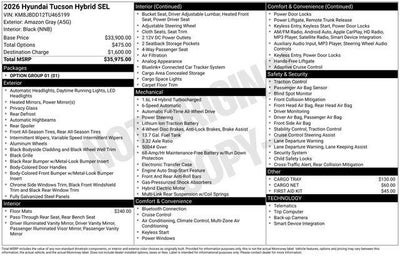 2026 Hyundai TUCSON HYBRID SEL AWD