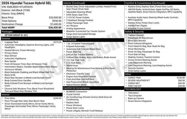 2026 Hyundai TUCSON HYBRID SEL AWD