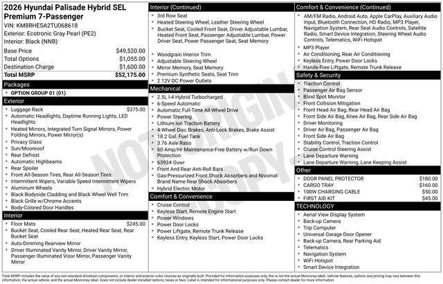 2026 Hyundai PALISADE HYBRID SEL Premium 7P