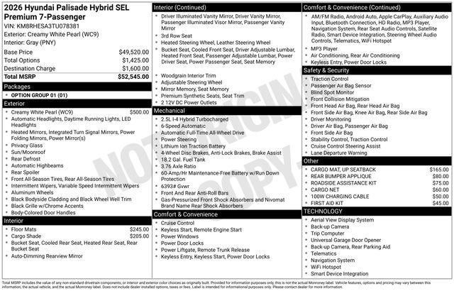 2026 Hyundai PALISADE HYBRID SEL Premium 7P