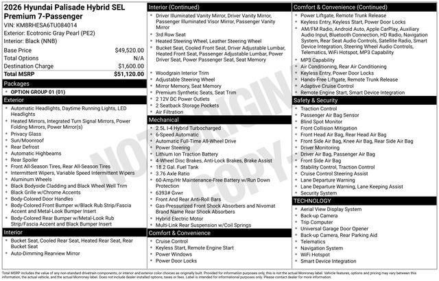 2026 Hyundai PALISADE HYBRID SEL Premium 7P