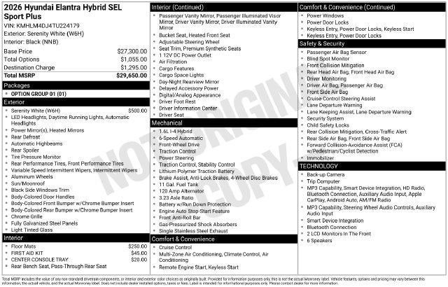 2026 Hyundai ELANTRA HYBRID SEL Sport Plus