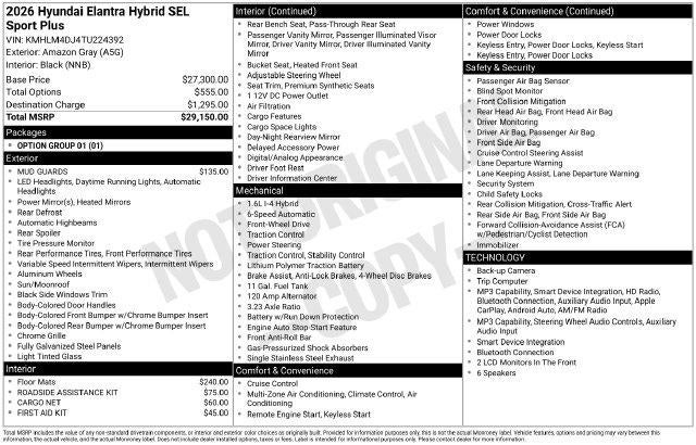 2026 Hyundai ELANTRA HYBRID SEL Sport Plus
