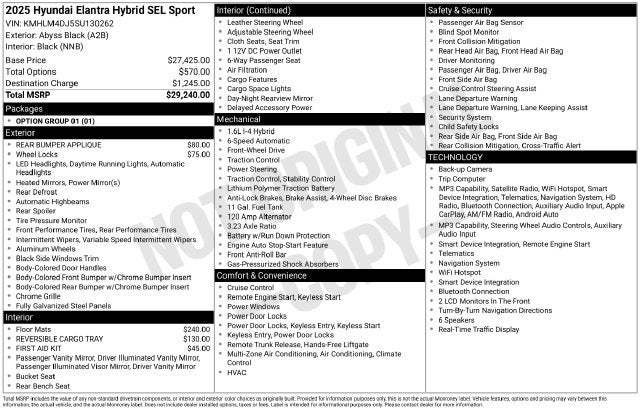 2025 Hyundai ELANTRA HYBRID SEL Sport