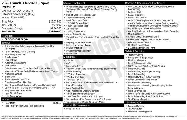 2026 Hyundai ELANTRA SEL Sport Premium