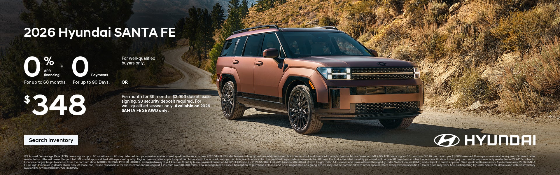 2026 Hyundai Santa Fe APR or Lease Offer