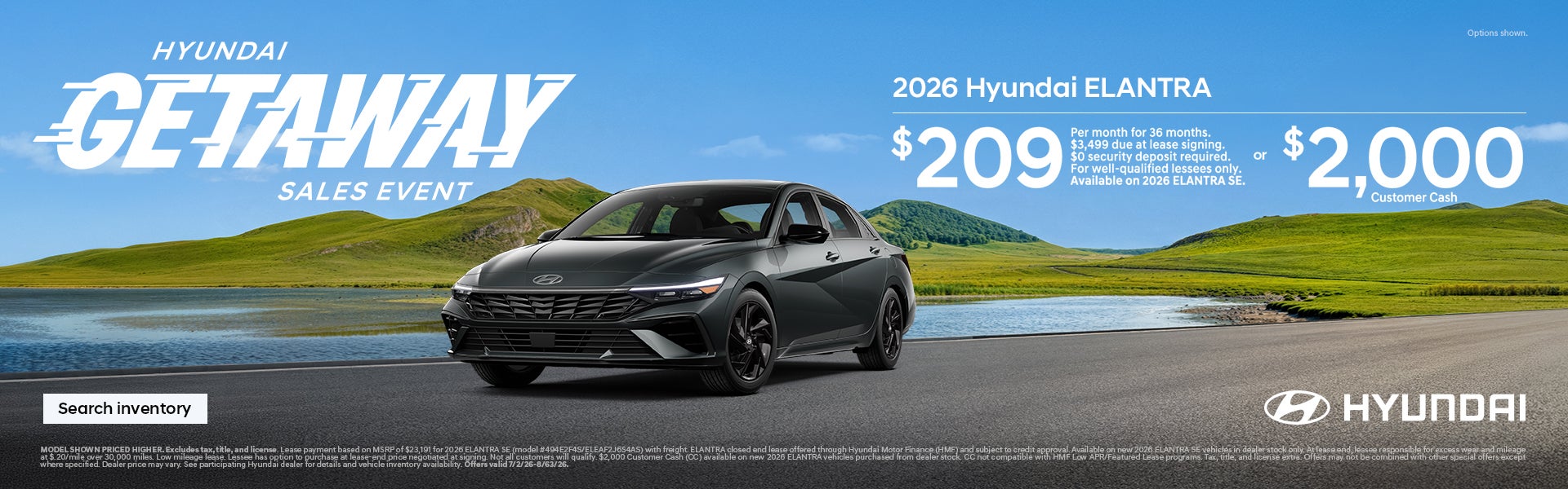 Elantra $209/36/$3,499 Lease or $2,000 Customer Cash