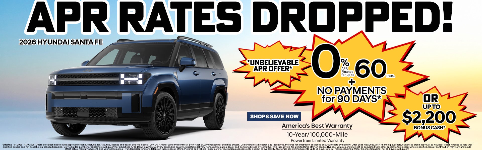 0% APR 60mos Santa Fe APR